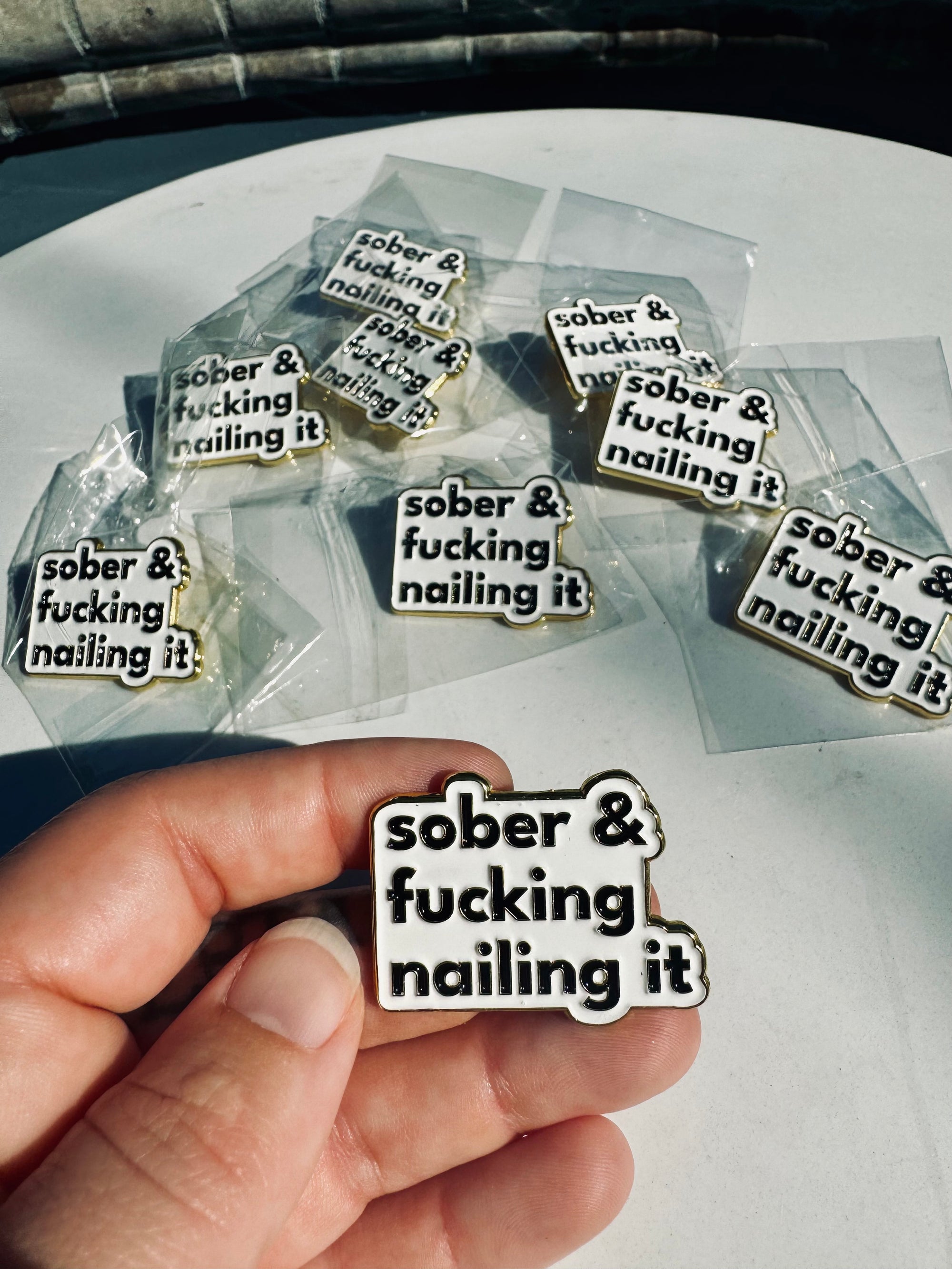 Sober & Nailing It Enamel Pin